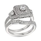 White gold, cushion-shape double round diamond halo engagement ring