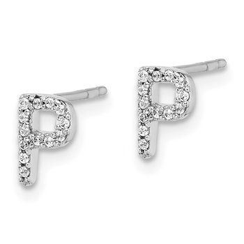 14k White Gold Diamond Initial P Earrings