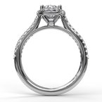 Delicate Oval Shaped Halo And Pave Band Engagement Ring