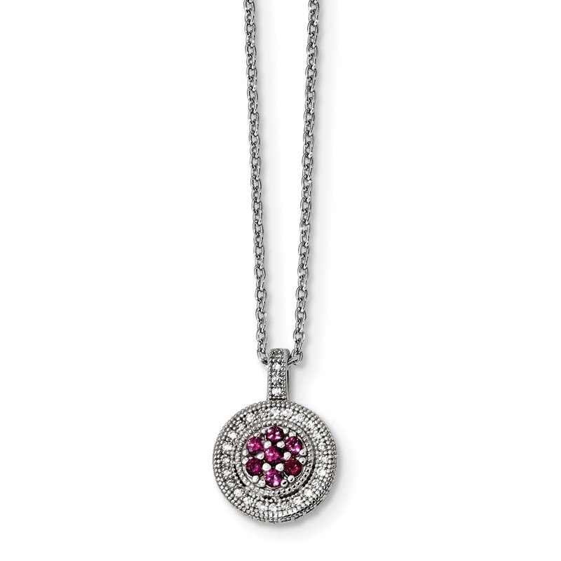 Brilliant Embers Sterling Silver Synthetic Ruby and CZ Heart Charm Pendant with 18 Necklace 
