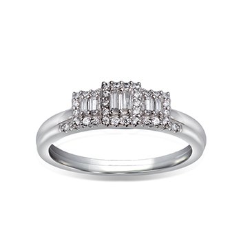 Affinity, white gold, baguette and round diamond engagement ring