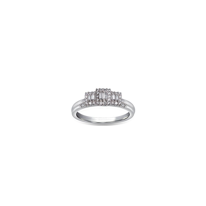 Affinity, white gold, baguette and round diamond engagement ring