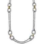 Alisa VHN 1500 Long Double Rollo Chain with Sterling Sterling Traversa and Shiny Yellow Gold Oval Links Necklace