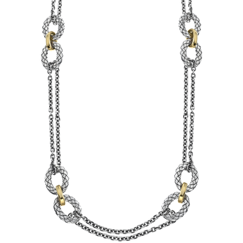 VHN 1500 Long Double Rollo Chain with Sterling Sterling Traversa and Shiny Yellow Gold Oval Links Necklace VHN 1500