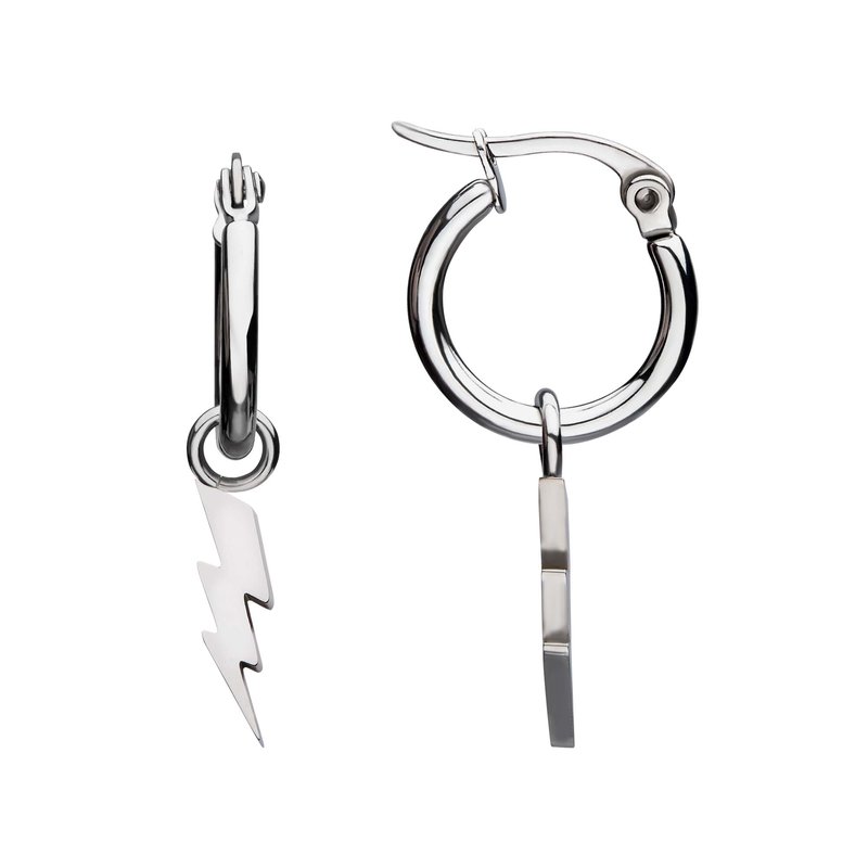 INOX Jewelry Stainless Steel Hoop Earrings with Lightning Bolt Charm