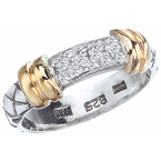 Alisa VHR 599 D Sterling Traversa Band Ring with Yellow Gold Rondelles & Pave' Diamond Bar VHR 599 D