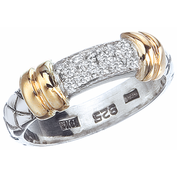 VHR 599 D Sterling Traversa Band Ring with Yellow Gold Rondelles & Pave' Diamond Bar
