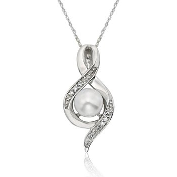 White gold, cultured pearl and diamond pendant