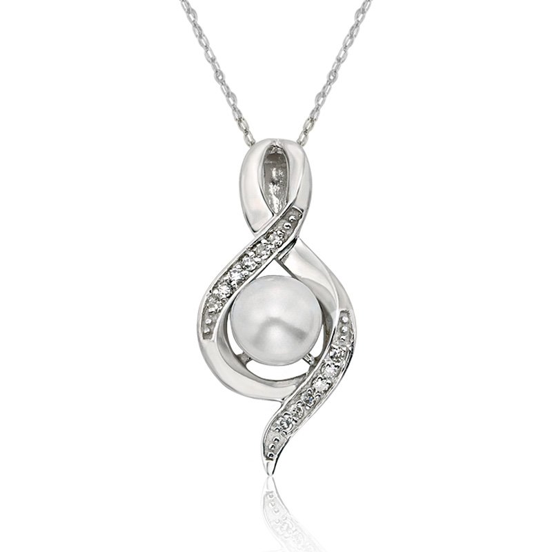 White gold, cultured pearl and diamond pendant