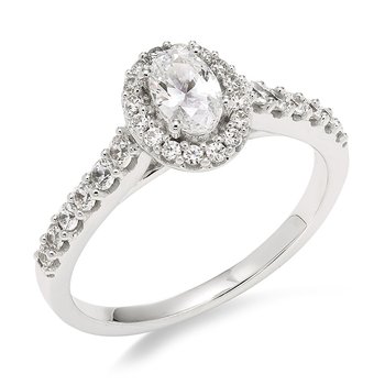 Bridgette: White gold, oval diamond halo engagement ring