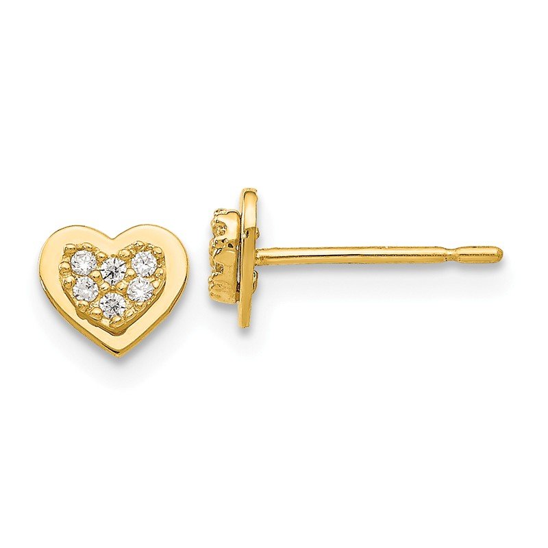 14K Yellow Gold Jewelry Button Earrings 6 mm 6 mm Madi K CZ Childrens Heart Post Earrings 