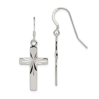 Sterling Silver Cross Shepherd Hook Earrings