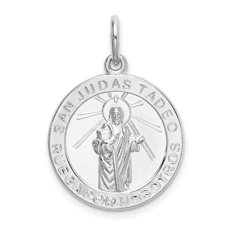 Sterling Silver Rhodium-plated Spanish St Jude Thaddeus Medal Pendant Charm
