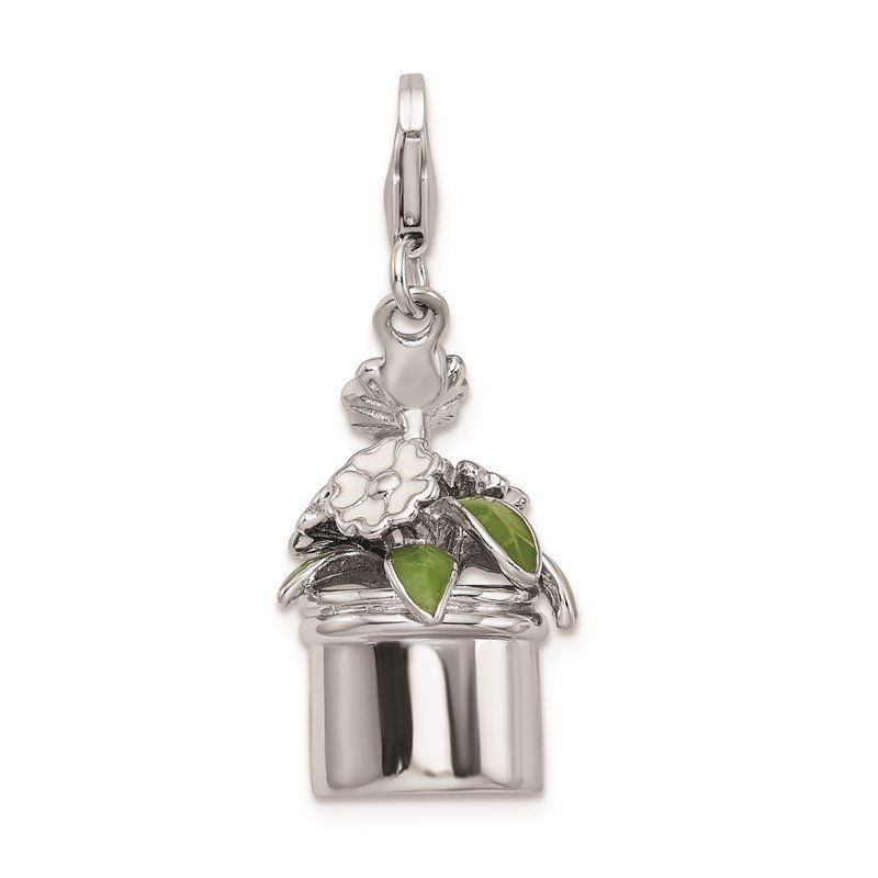 Sterling Silver 3-D CZ Crown w/Lobster Clasp Charm Pendant 