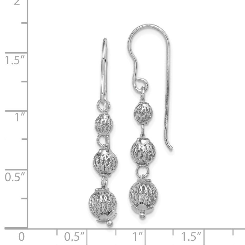 925 Sterling Silver Rhodium-plated Diamond-cut Beaded Dangle Earrings 