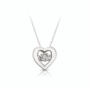 White gold heart pendant with twinkling round center diamond