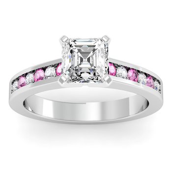 Channel set Pink Sapphire and Diamond Engagement Ring