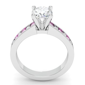 Channel set Pink Sapphire and Diamond Engagement Ring