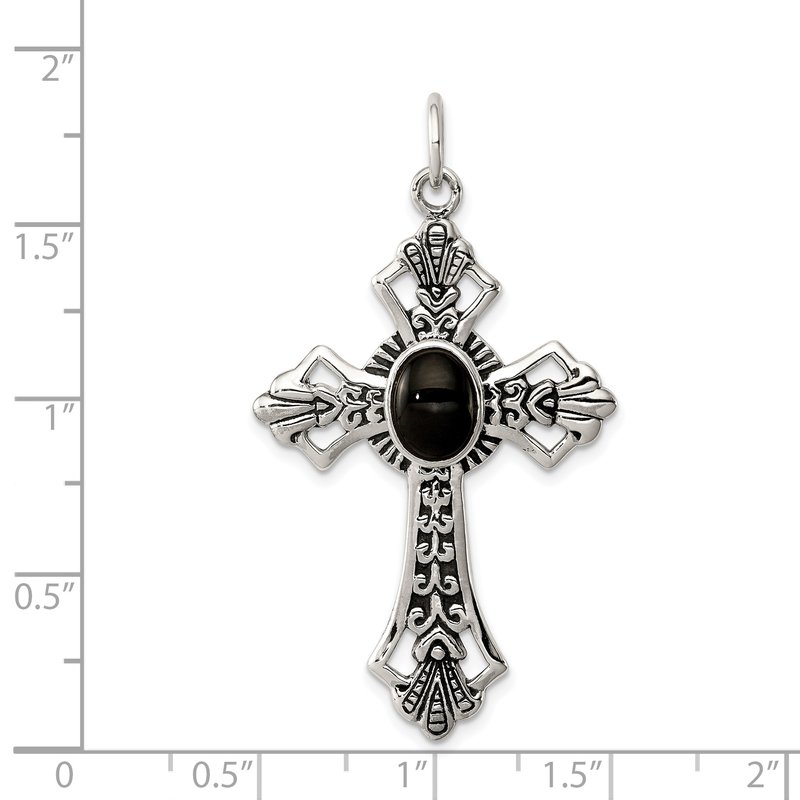 Vintage Sterling Silver Onyx Cross Pendant 