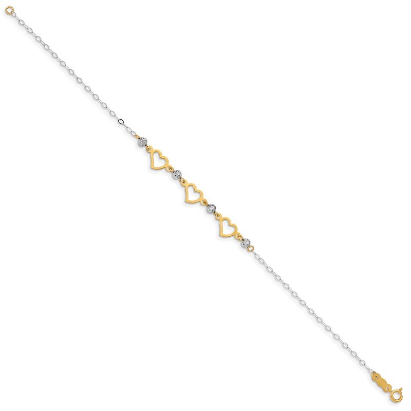 Best Quality Free Gift Box 14k Gold Two-tone Oval Links With Dia-Cut Beads Bracelet 