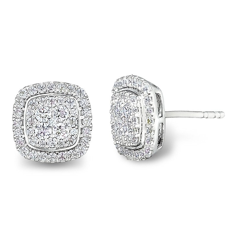 White gold multi-diamond halo earrings