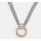Alisa VHN 1407 D 1 ROW Open Yellow Gold Traversa Circle with Shiny Sterling Diamond Top Sterling Necklace