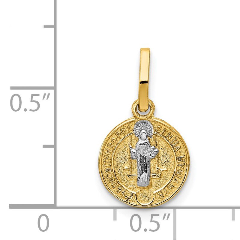 14k Yellow with White Rhodium Two-tone Gold Circle St Benedict Medal Pendant 
