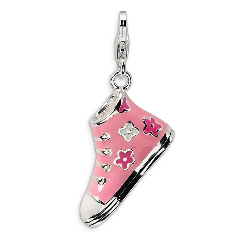 Amore La Vita Sterling Silver 3-D Enameled Pink High Top Sneaker Lobster Clasp Charm
