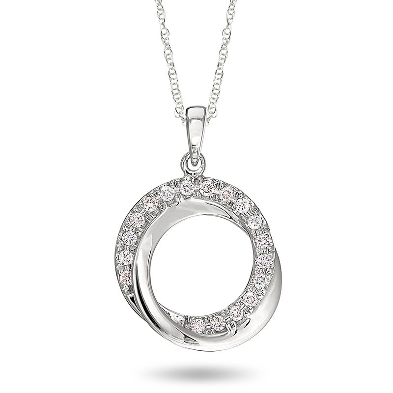 White gold and diamond twist circle pendant