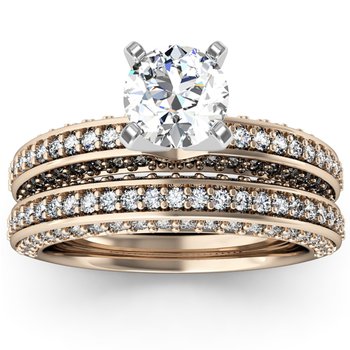Vintage Round Diamond Pave set Engagement Ring with Matching Wedding Band