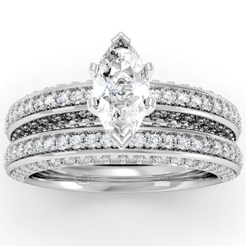 Vintage Round Diamond Pave set Engagement Ring with Matching Wedding Band