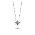 White gold and round diamond solitaire illusion necklace with accent diamonds on chain