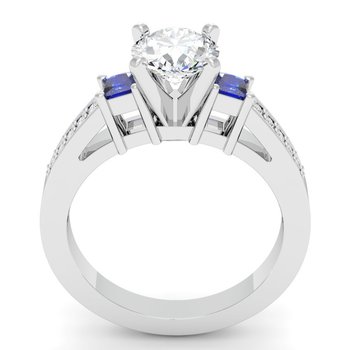 Blue Sapphire Princess Cut Pave Diamond Engagement Ring