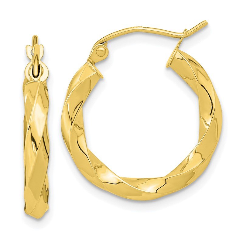 10k White Gold Polished & Satin Twisted Hoop Earrings 