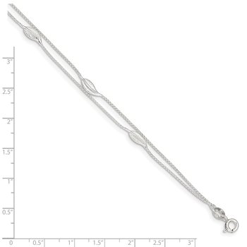 Sterling Silver Polished 2-Strand Feather 9in Plus 1in Ext Anklet