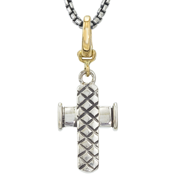 VHP 464 Small Sterling Traversa Cross Pendant with Yellow Gold Enhancer Bail