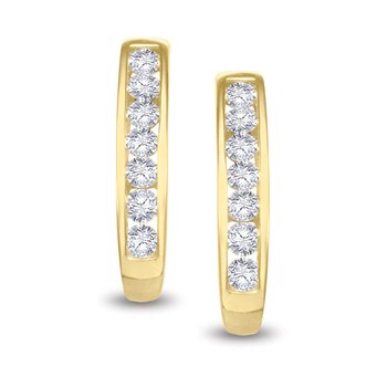 Yellow gold, round diamond channel-set hoop earrings