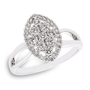 White gold, marquise-shape diamond engagement ring with split shank