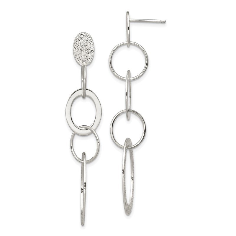 Stainless Steel Polished & Textured Ovals Dangle Earrings 
