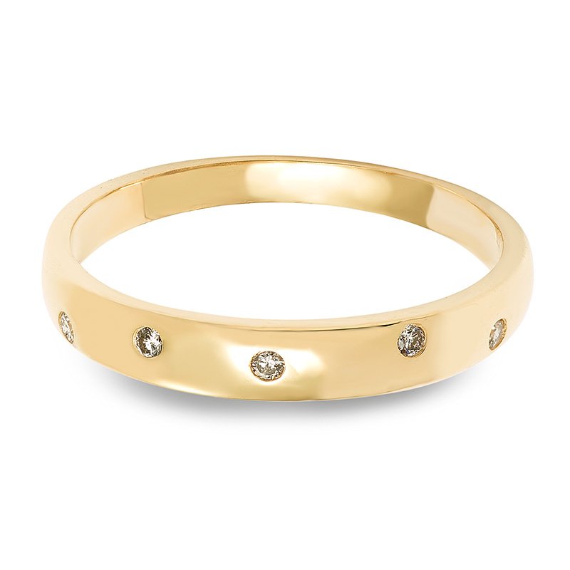 Yellow gold stackable band with polka-dot bezel diamonds