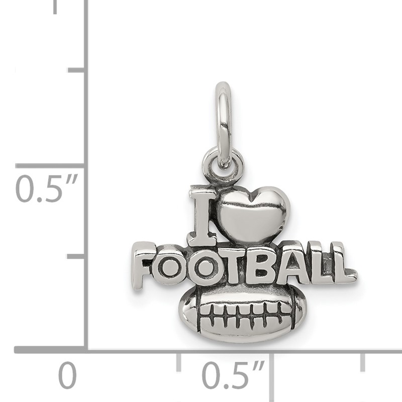 Antiqued Silver I LOVE FOOTBALL with Heart 21mm Traditional Charm 1pc