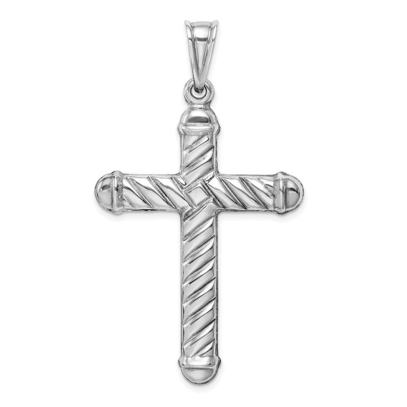Sterling Silver Rhodium-plated Hollow Cross Pendant 