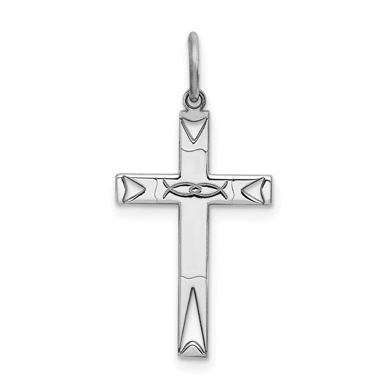 Sterling Silver Rhodium-plated Laser Designed Cross Pendant Sterling Silver