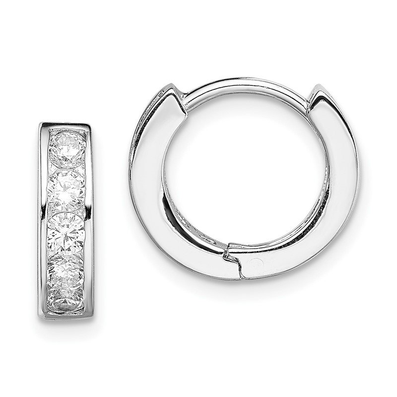 925 Sterling Silver Rhodium-plated CZ Hinged Hoop Earrings 