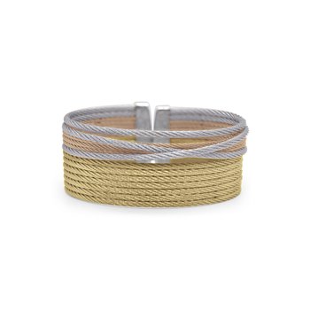 carnation, grey, & yellow cable openwork cuff