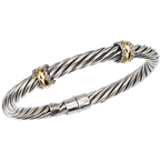 Alisa VHB 198 Wide Double Yellow Gold Rondelle Station Sterling Twisted Cable Spring Bangle Bracelet VHB 198