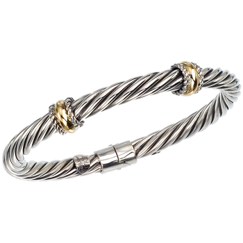 VHB 198 Wide Double Yellow Gold Rondelle Station Sterling Twisted Cable Spring Bangle Bracelet VHB 198