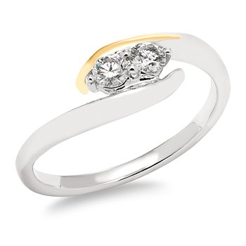 Two-tone gold, two-stone, round diamond ring