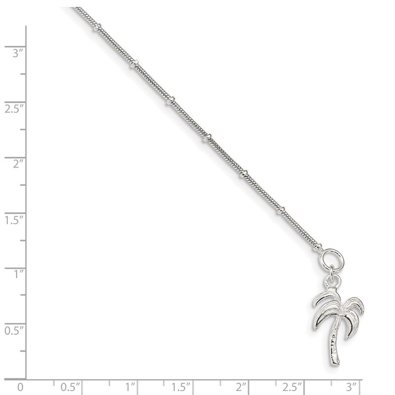 925 Sterling Silver 3mm Solid Polished Palm Tree Chain Anklet 