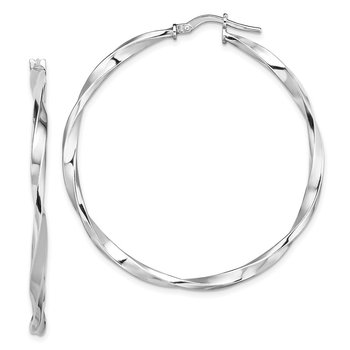 Sterling Silver Rhodium-plated Polished Twisted 2.5x40mm Hoop Earrings